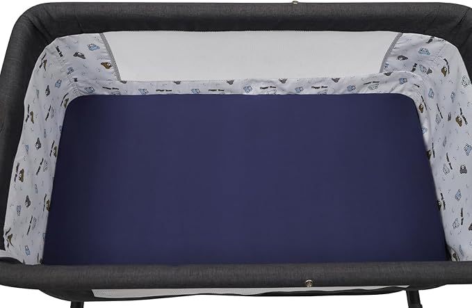 Pack n Play Sheet Stretchy Fitted Portable Mini Crib Sheets Set 2 Pack,Playard Sheets Convertible Playard Mattress Cover,Ultra Soft Jersey Material, Dark Blue & Bear Deer
