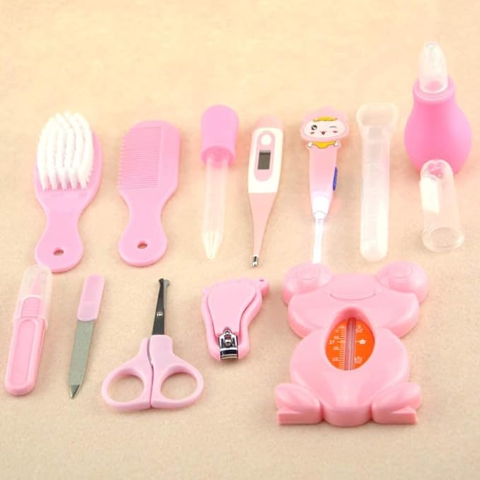 Baby Healthcare and Grooming Kit Baby Nasal Aspirator Nail Clipper Hairbrush Set Newborn Daily Cleaning Care Kit 13 PCS/Set, Style A, Pink, Safety First Baby Healthcare kit