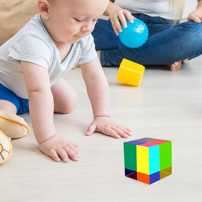 CMY Color Cube, 2.36 inch (60mm) Acrylic Multi-Color Cube Prism for Physics Education, Desktop Decoration Scientific Toys,Gifts for Kids，Fidget Toys
