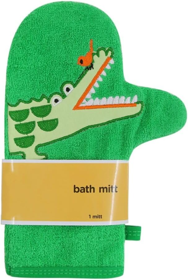 JN&LULU Baby Organics Bath Mitt Toddlers Bath Cotton and Soft Scrub Bathing Loofah Baby Shower Gifts (Crocodile)