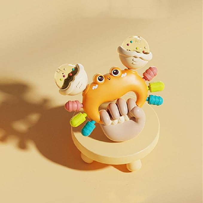 Baby Crab Rattle Toy- ABS Safe Toy for 0-6 Months Baby,Handheld Crab Shaped Toy for 6-12 Months, Early Education Grip & Smart Gift for Newborn Boys and Girls (Orange)