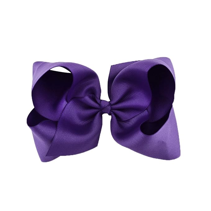 DEEKA 12 PCS 6" Big Hand-made Grosgrain Ribbon Hair Bow Alligator Clips Hair Accessories for Little Teen Toddler Girls - Purple