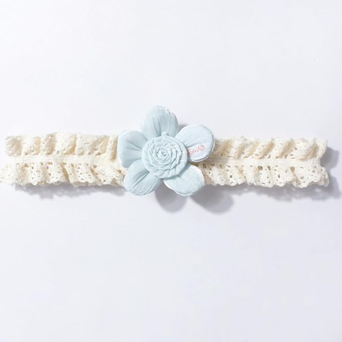 Baby Girls Hairbands Lace Flowers Headband Handmade Soft Stretchy Colorful Flower Hairband Newborn Headbands with Pearls Elastic Hairbands for Infant Head Band (Blue Flowers)