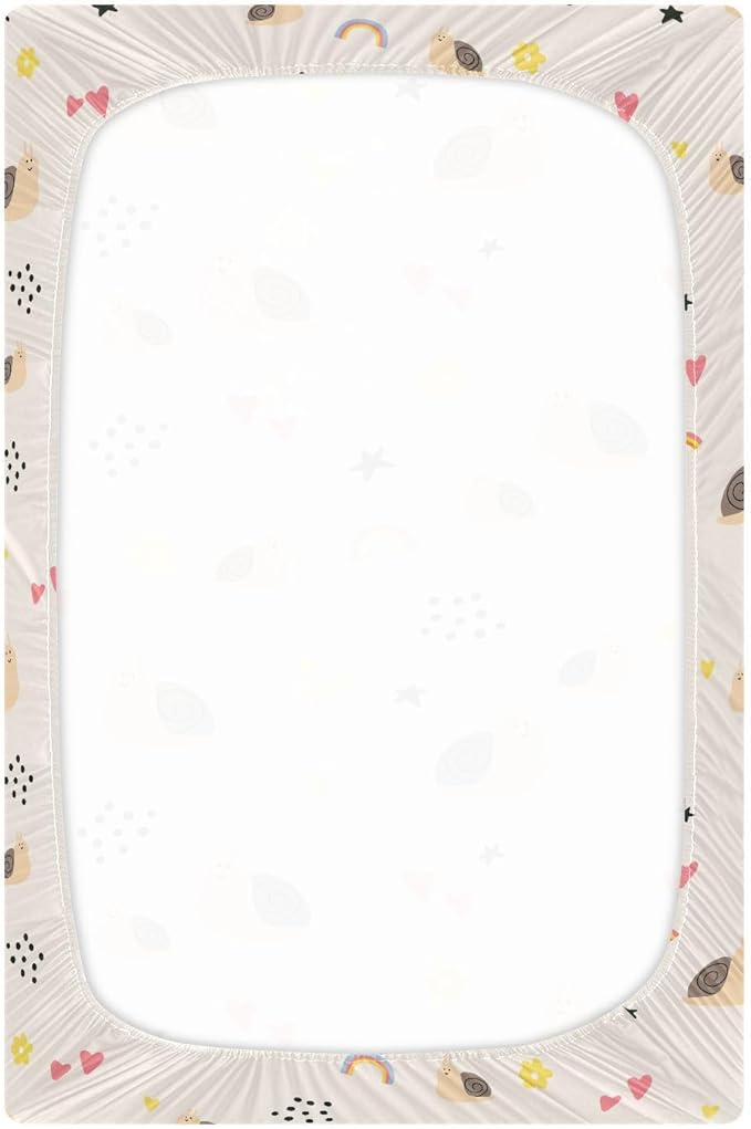 Cute Snail Fitted Crib Sheets Stretchy Portable Playard Sheets for Baby Toddler, Breathable Soft Mini Crib Mattress 52 x 28 in for Boys and Girls