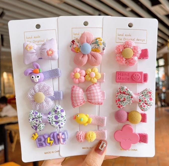 FZBNSRKO Velvet Ribbon Hair Clip,25pcs Baby Hair Clips Cartoon fruit Animal Pattern Colorful Flower Hairpins Fully Lined Alligator Hair Barrettes for Girls,Kids,Baby(Random Color)
