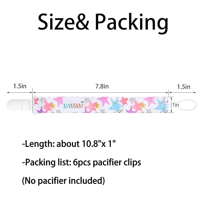 ALVABABY Baby Pacifier Clips Paci Universal Holder Leash Pacifier Clip Binky Holder for Teether Soothie 6 Pack 6DBP06