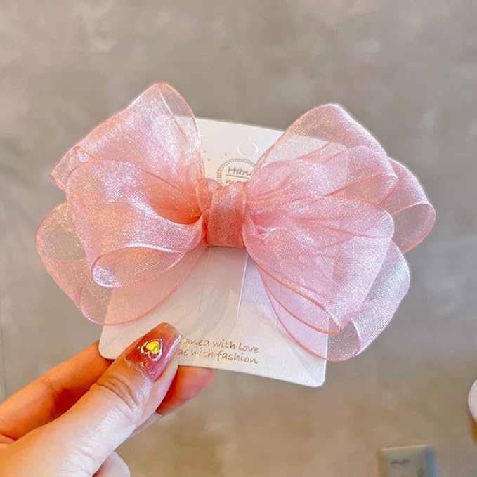 Hot&Sattion 4 Colors 5Inch Hair Bows Clips Large Big Chiffon Ribbon Hair Bows Alligator Clips Hair Accessories for Girls Toddler Kids Children Teens
