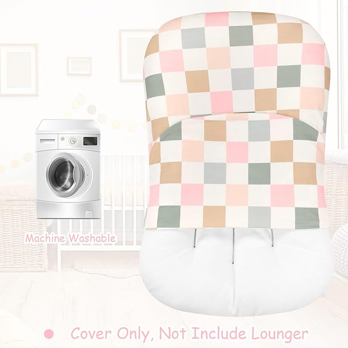 DILIMI Baby Lounger Cover for Boys and Girls, Removable Cover Ultra Soft Comfortable Lounger Slipcover, Colorful Checkerboard (Lounger not Included)