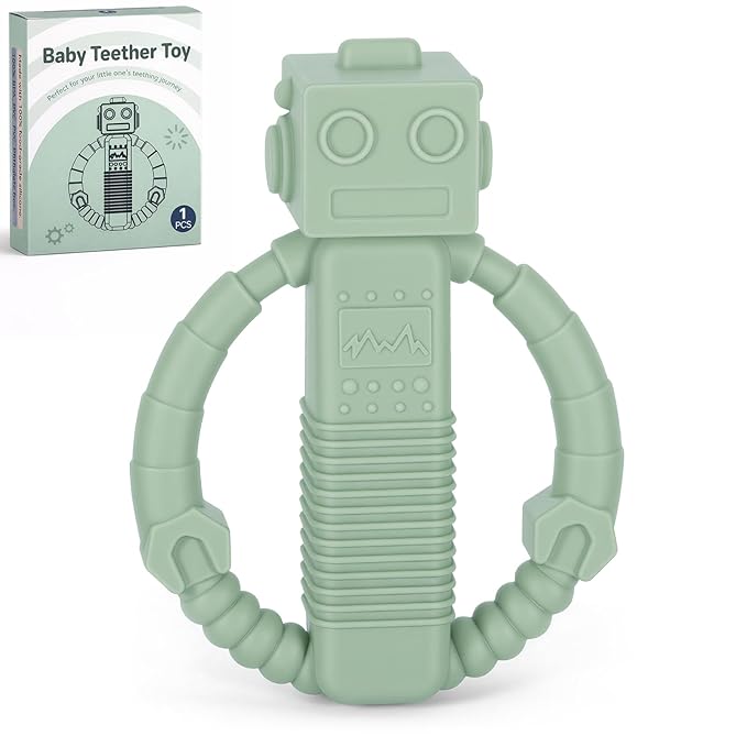 Baby Teether Toys, Silicone Teething Toys with Rattle for 3 Months +, Rattle Toy for Babies Boys & Girls, Relief Teething Pain, Smoothe Babies Gums (Color 1)