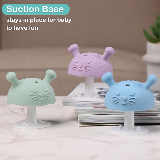 BumbleBee Silicone Teething Toys Set 3M+, BPA-Free & Easy to Grip Baby Teether with Suction Base, Infant Teething Relief Toy - 3PCS (Green+Purple+Blue)