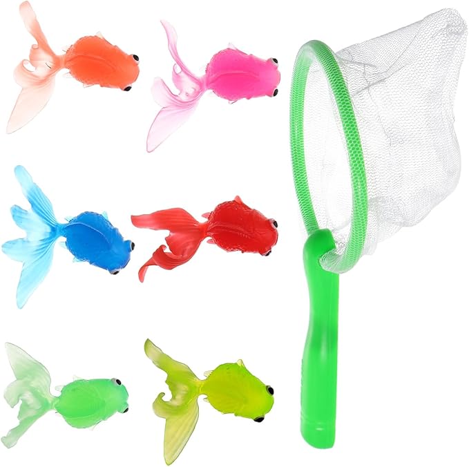 TOYANDONA Baby Fishing Toy Set Soft Rubber Goldfish Bath Toys for Infant Toddler Water Play Development Hand-Eye Coordination 7.5 Inch