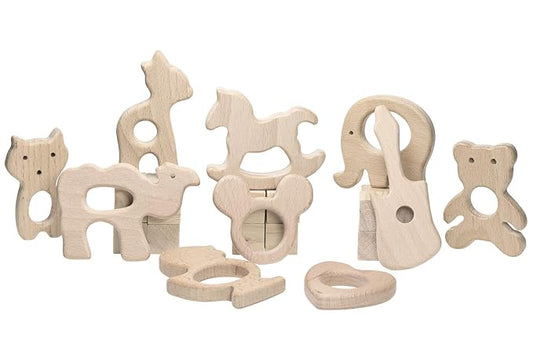 Baby Teething Toys Penta Angel 10Pcs Natural Wooden Teething Animal Rings for Newborn Toddler Infant (10)