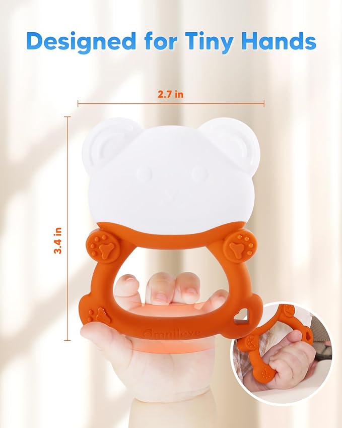 Water-Filled Freezable Baby Teether – Cooling Teething Toy for Babies 6+ Months, Gentle Comfort for Sore Gums, Includes Reusable Freezer Bags – Bear Orange