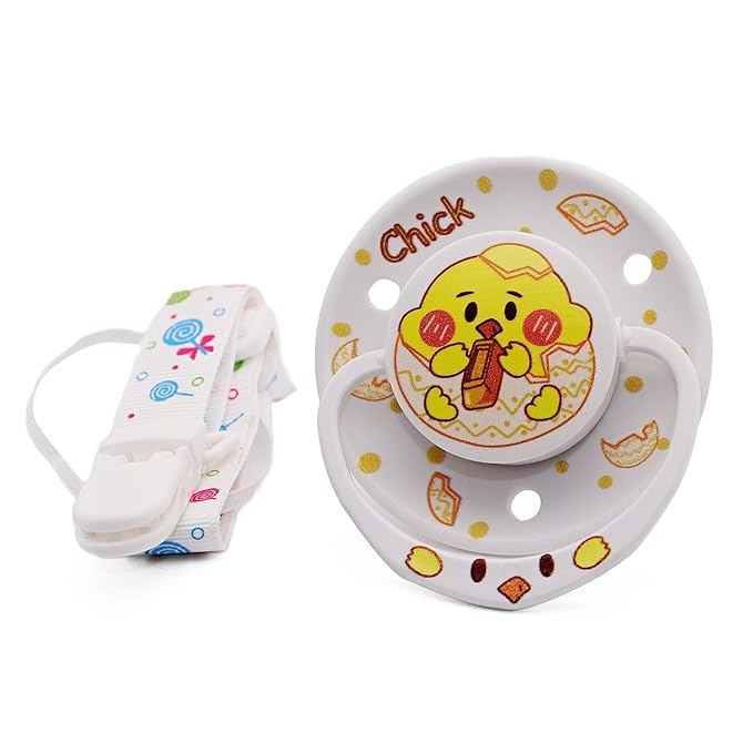 Adult Anxiety Relief Pacifier Large Shield Little Chicken Silicone with Clip for Sleep