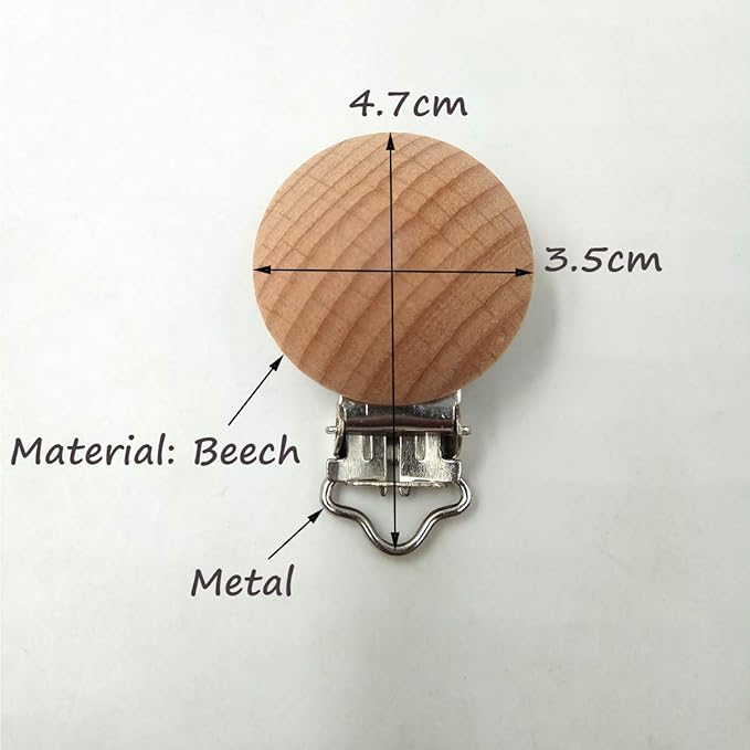 5pcs Natural Beech Wood Pacifier Clips Teething Grasping Toy Suspender Clips Charm Antique DIY Wooden Pacifier Chain Accessory (3.5cm/5pcs)