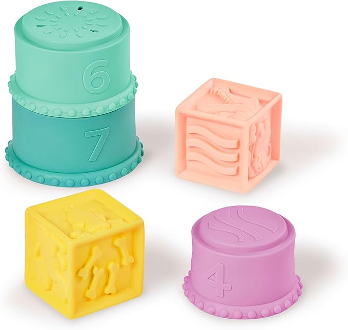 B. toys – Sensory Baby Toys – Soft Baby Blocks – Stacking Drip Cups – Numbers, Shapes & Animals – 6+ Months – Stackin' Squishies