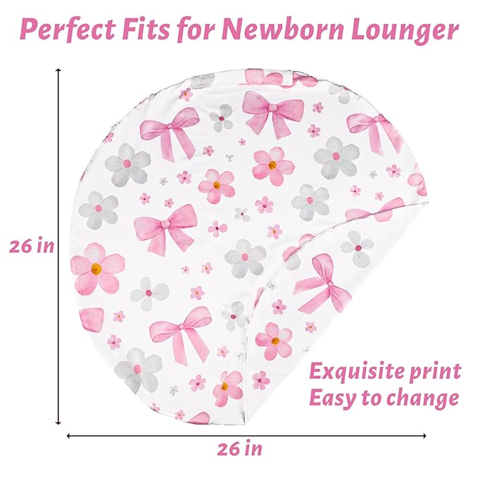 Hooyax Newborn Lounger Cover - Soft Baby Lounger Cover with Bow Prints, Breathable Infant Lounger Cover for Newborn Boys Girls, Washable Lounger Protector (Bow)