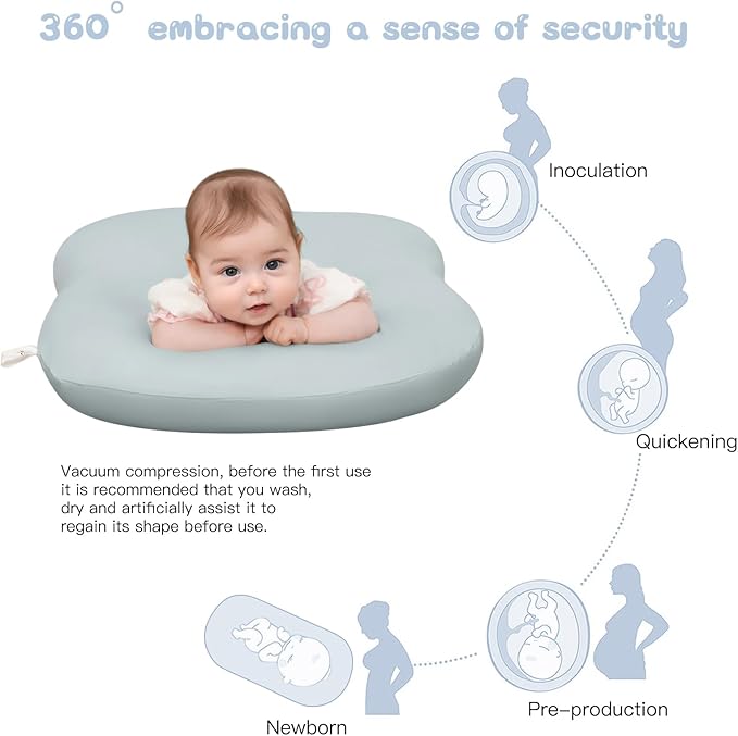 Lucakuins Infant Support Cushion, 0-24 Months Newborn Baby Support Cushion with Cover, Portable Playing Time Mat for Home and Travel, Soft Cotton, Supervised Use, Baby Essentials Gift (Grayish Blue)