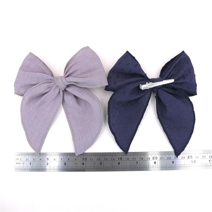 Pack of 4 Gorgeous Fable Bow Hair Clips for Girls Women Linen Hair Bow Alligator Clips Toddler Baby Mom Young Girl Hair Accessories (Grey/Navy)