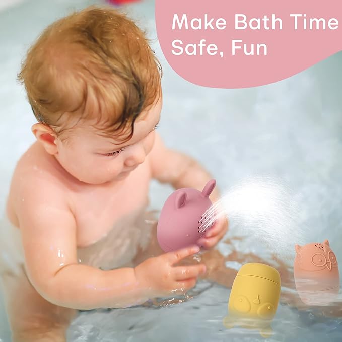 Silicone Bath Toys, Squeezable Bathtub Toys for Toddle 6-12-18 Months+, Kids-Friendly Bath Toys, Baby Shower Toys for Kids 1-3
