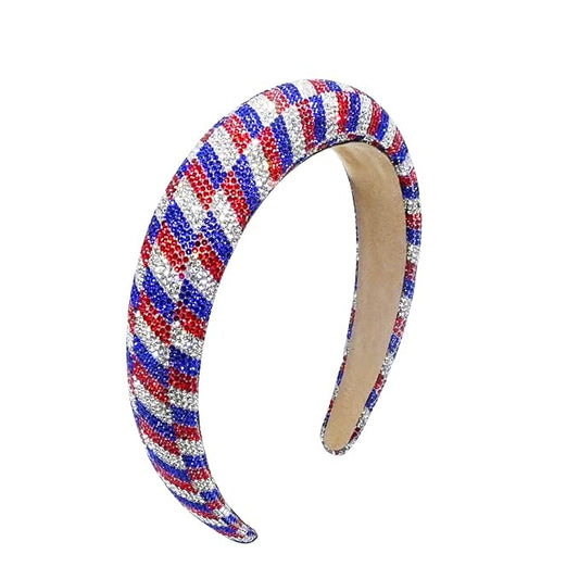 4th of July Rhinestone Headbands for Women Girls Padded Headbands for Girls Red Blue White Rhinestone Sparkle Head Band Patriotic Hairbands 4th of July Hair Accessories