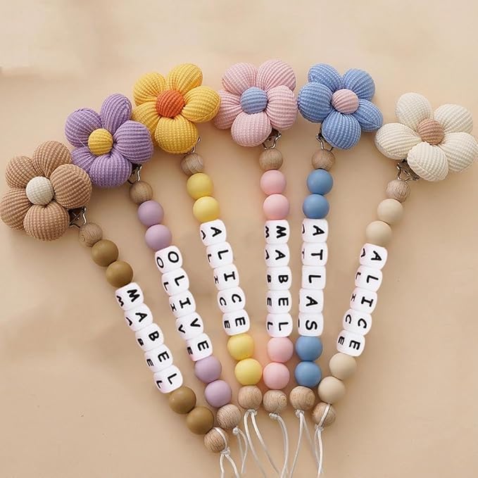 Personalized Flower Pacifier Clip with Name to Soothe Babies Creative Silicone Pacifier to Prevent Chain Loss