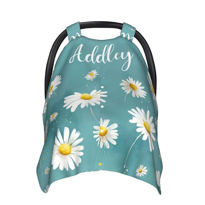 Daisy Personalized Baby Car Seat Canopy – Custom Name Minky Opening Nursing Cover, Soft Infant Carseat & Stroller Cover for Newborn Boys and Girls