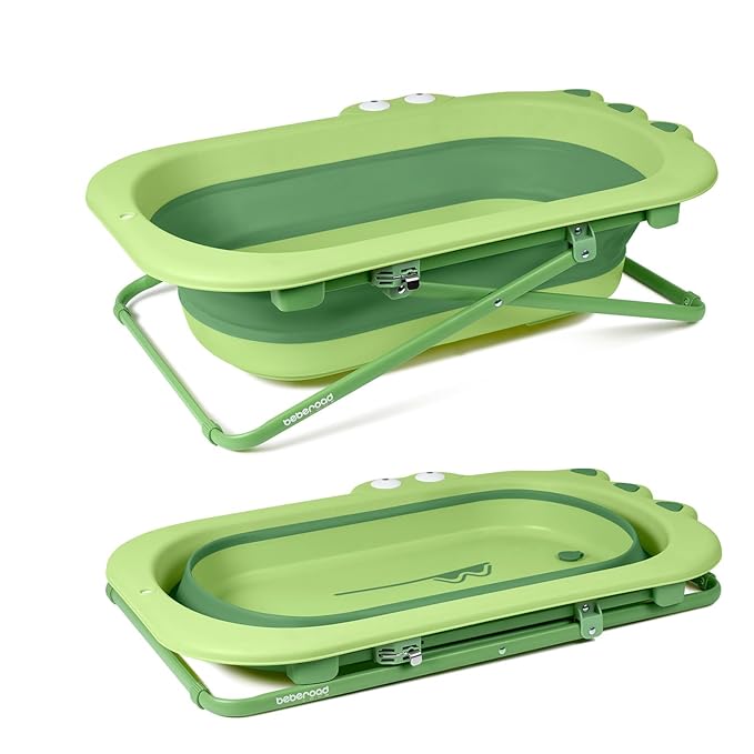 Beberoad Love Collapsible Baby Bathtub for Newborn to Toddler – Portable & Adjustable Infant Tub with Non-Slip Design, Space-Saving Bathtub for Travel & Home Use (Green)