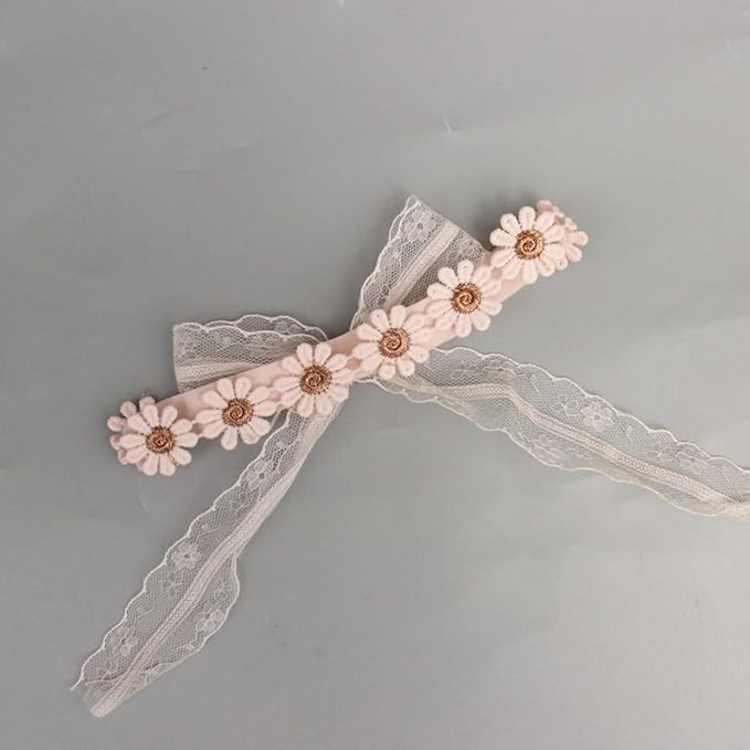 Baby Girls Flower Crown Headband Lace Handmade Floral Headbands Soft Elastic Band Daisy Hairband Newborn Infant Toddler Kids for Christening Baptism Birthday Party (Pink, Daisy)