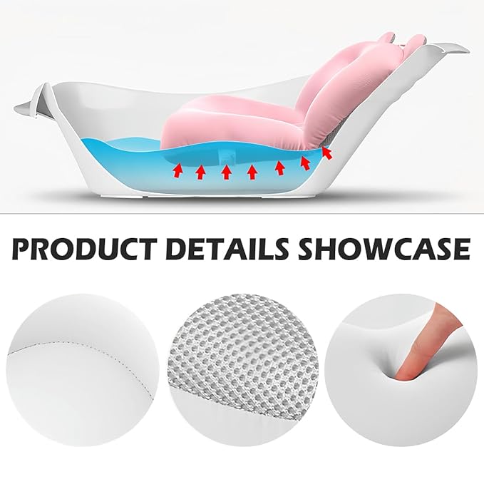 Baby Bath Support Cushion, Floating Soft Bathtub Seat, Adjustable Nonslip Newborn Toddler Bath Cushion for Baby 0-12 Months