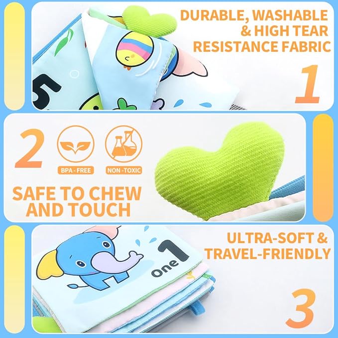 Caterbee Baby Mirror Toys, Inant Tummy time Toy Cloth Book with Mirror, Fun Crinkly Sounds for Early Learning and Developmental Playtime 0 Months up