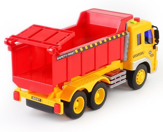 FMT 1:16 Friction Powered Toy Dump Truck With Lights & Sound Push & Go Friction Truck Toy For Boys & Girls