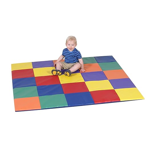 Children's Factory Patchwork Crawly Mat, Cushioned Floor Mat for Kids, Daycare Mat for Babies