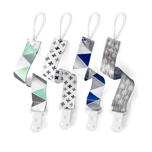 PandaEar Baby Pacifier Clips Solid Color, 4 Pack Universal Holder Leash for Boys and Girls, Teething Toys Teethers (Neutral)