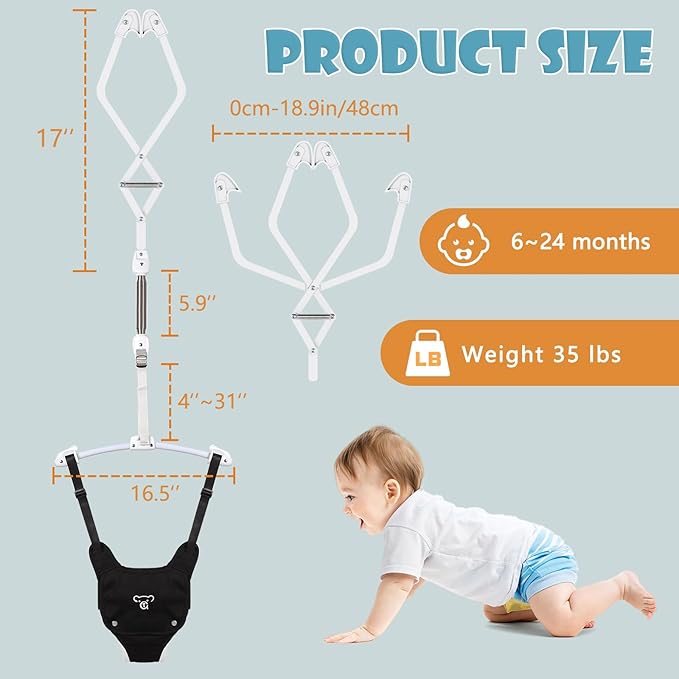 Baby Jumper, Baby Jumper Doorway with Adjustable Strap, Easy to Assemble, with a Soft Rug (Black)