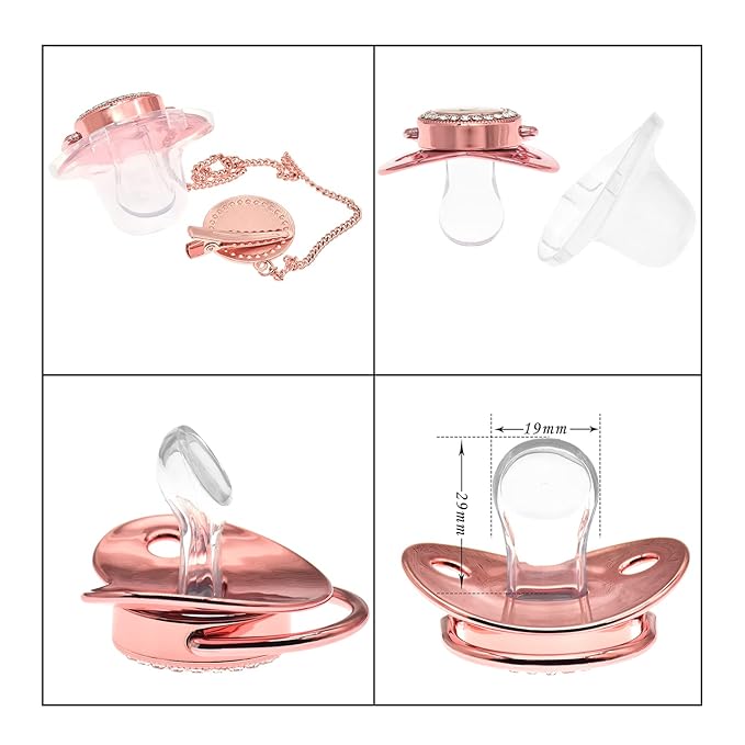 Bling Personalized Pink Baby Pacifier with Pacifier Clips and Anti-dust Cover A-Z 26 Letters(Pink,L)