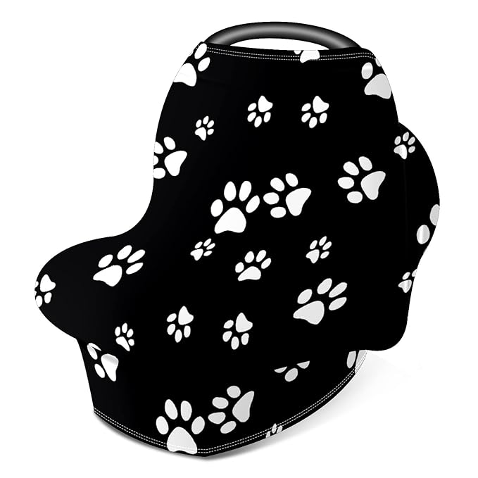 Baby Car Seat Stroller Covers Dog Paw Print Black Nursing Cover Breastfeeding Scarf Soft Breathable Stretchy Coverage Carseat Canopy Cover for Boys and Girls Soft Breathable Multi Use
