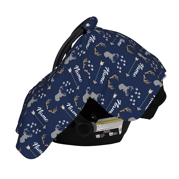 Personalized Deer Arrow Baby Car Seat Canopy for Babies with Name, Customized Cowboy Stroller Car Seat Covers for Boys Girls, Minky Nursing Carseat Cover for Breastfeeding, Newborn, Infant