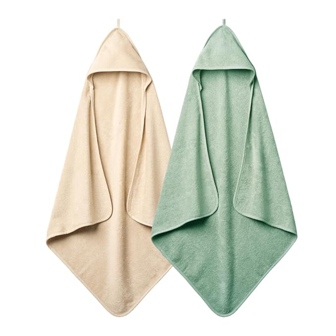 Hooded Baby Towels - 100% Organic Cotton Baby Bath Towels, 32" x 32" Super-Soft and Absorbent Baby Towels for Newborn Baby Boys 2-Pack (Fog/Roman Green)