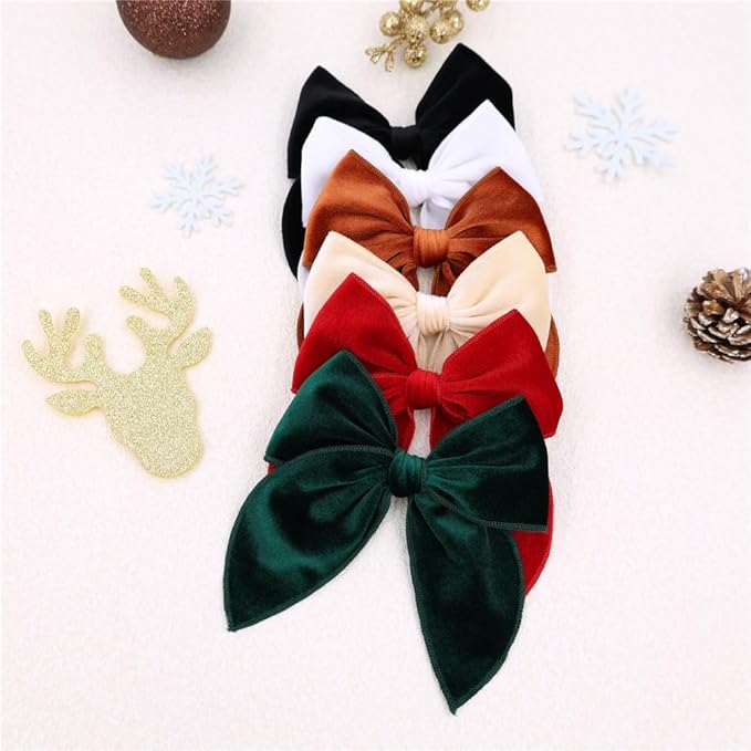 12 PCS Large Fable Bow Hair Clip for Little Girl Kids Linen Velvet Hair Bows Barrettes Alligator Clips Baby Mom Women Hair Accessories (Linen 6 and Velvet 6)