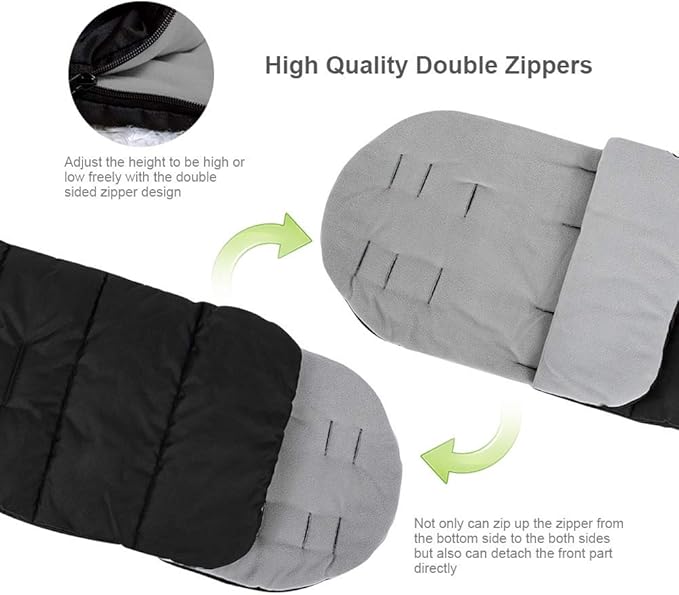 Universal Waterproof Baby Stroller Footmuff, Warm Winter Baby Bunting Stroller Cover with Dual Zipper, 3-Season Toddler Stroller Blanket for Cold Weather, Fit Infants Toddlers, Stroller (Grey)