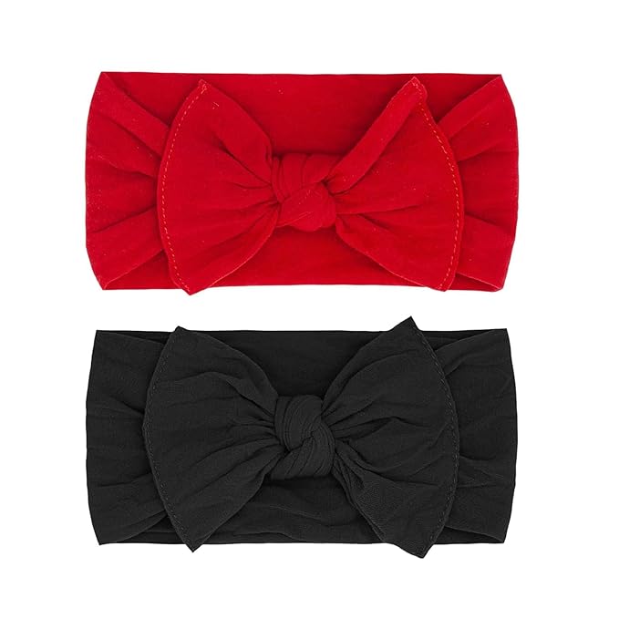 1Pc Red Velvet Elastic Stretchy Soft Bow Headbands,Classic Knot,Solid Color Wide Turban Knotted Big Bow Hairbands Headwraps Hair Accessories for Newborn Infant Toddlers Baby Girls