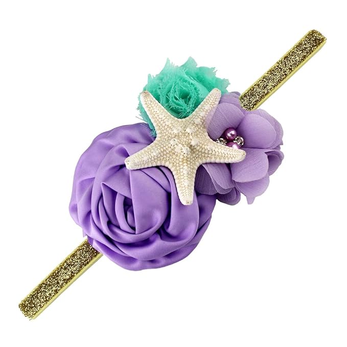 YanJie Baby Girls Starfish Glitter Headband & Hair Bows for Birthday Party Gift, Aqua Lavender (M, Gold)