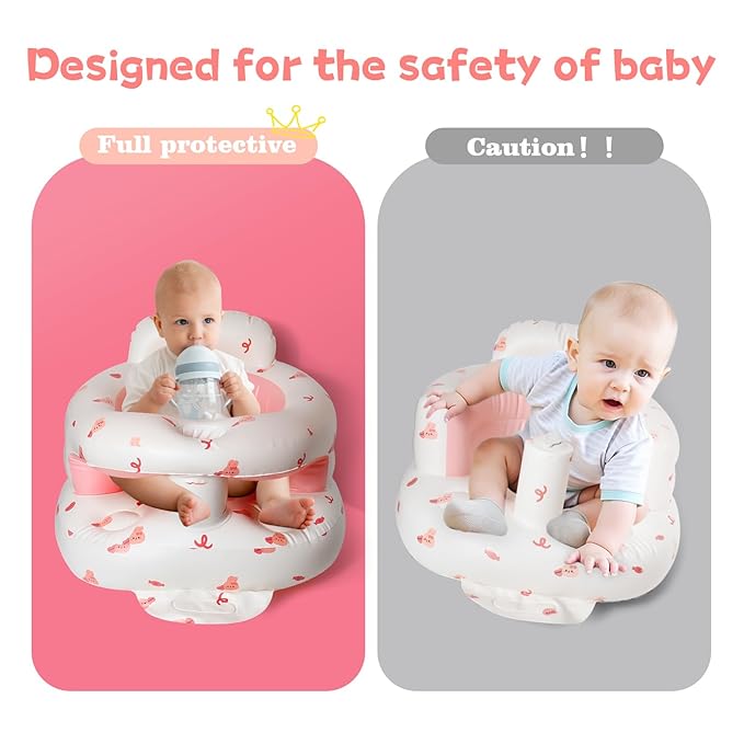 TDTOK Inflatable Baby Seat, Sit Me Floor Seat for Babies 3 Months Up, Inflatable Baby Chair with Fence & Built-in Air Pump for Home, Travel