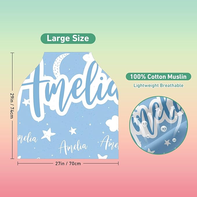 Custom Car Seat Covers for Babies - Breathable Baby Car Seat Cover for Girls Boys, Kick-Proof Newborn Carrier Light Blue Star Canopy Stretchy Stroller Cover for 4 Seasons