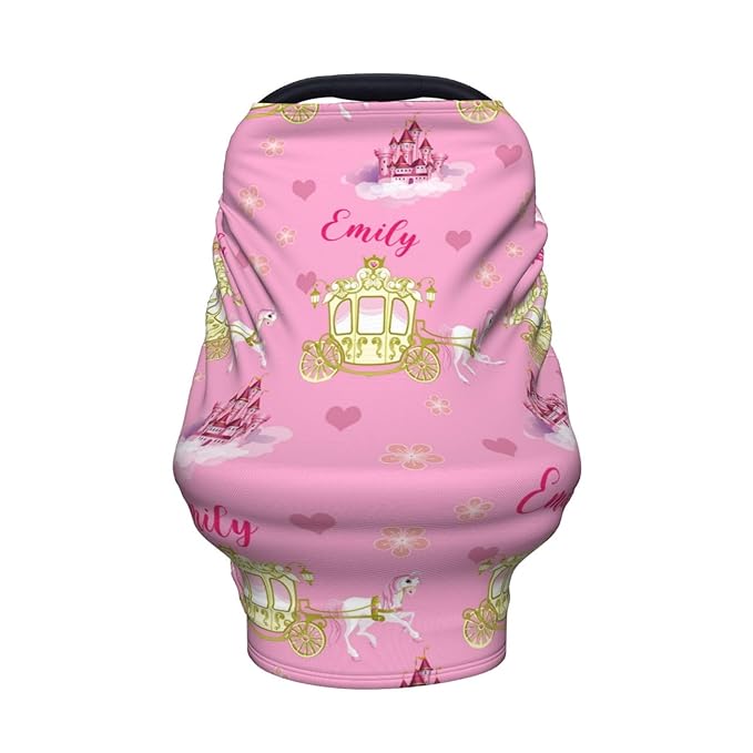 Personalized Baby Car Seat Cover for Girls, Custom Castles Nursing Covers for Breastfeeding with Name, Infant Stroller Cover, Baby Carseat Canopy for Newborn, Multiuse Car Seat Canopies
