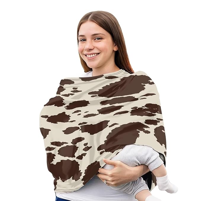 Brown Cow Print Baby Car Seat Cover Multi-use Carseat Canopy for Babies,Stretchy Infant Nursing Cover for Breastfeeding,Shower Gifts for Unisex Boys and Girls