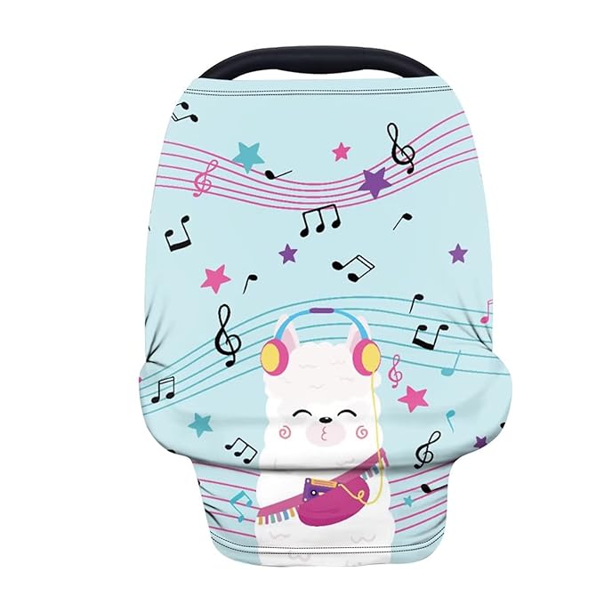 Forchrinse Funny Alpaca Llama Music Note Infant Carseat Canopy Nursing Cover for Baby Girls Boys,Stretchy Baby Car Seat Cover Nursing Cover Breastfeeding Scarf