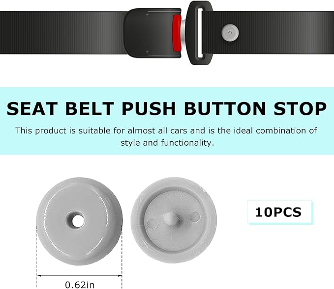 10 Sets Seat Belt Button Stop, Plastic Car Safety Belt Stopper Prevent Buckle from Sliding Down, No Welding Required Snap-on Seatbelt Stop Clips for Cars Trucks Motorcycles (Gray)