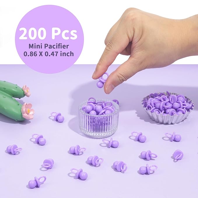 200 Mini Pacifiers Baby Shower Game Girl, 0.86’’ Plastic Pacifiers Baby Shower Game, Bulk Baby Shower Pacifiers for Gender Reveal Baby Shower Decoration DIY, Table Scatter, Baby Shower Favors (Purple)